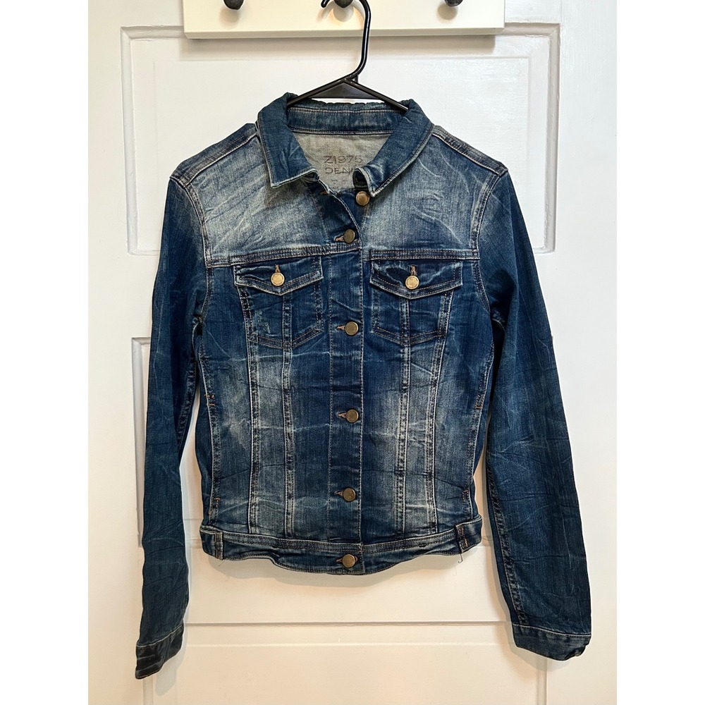Zara Basic Z1975 Denim Medium Wash Distressed Button Front Jacket XS/S NWOT